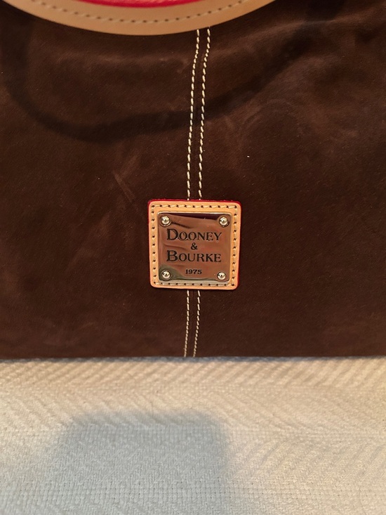 Dooney & Bourke Chocolate Suede Shoulder Bag with Red and Tab Braided Strap main image 4